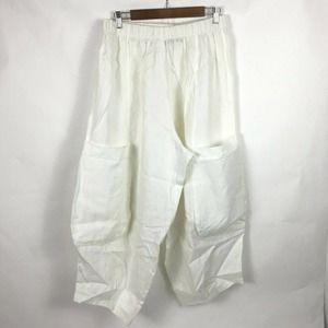 Heydari 100% White Linen Pull On Elastic Waist L